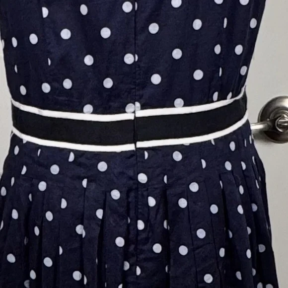 Talbots Navy White Polka Dot Fit Flare Work Dress Cotton Lined Size 14 Classic - Picture 9 of 9